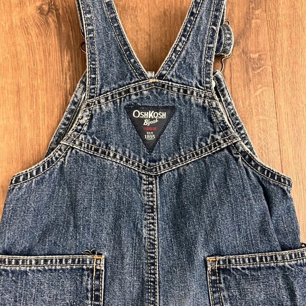 OshKosh Classic Denim Jean Bib Overalls Sz 12 M Unisex